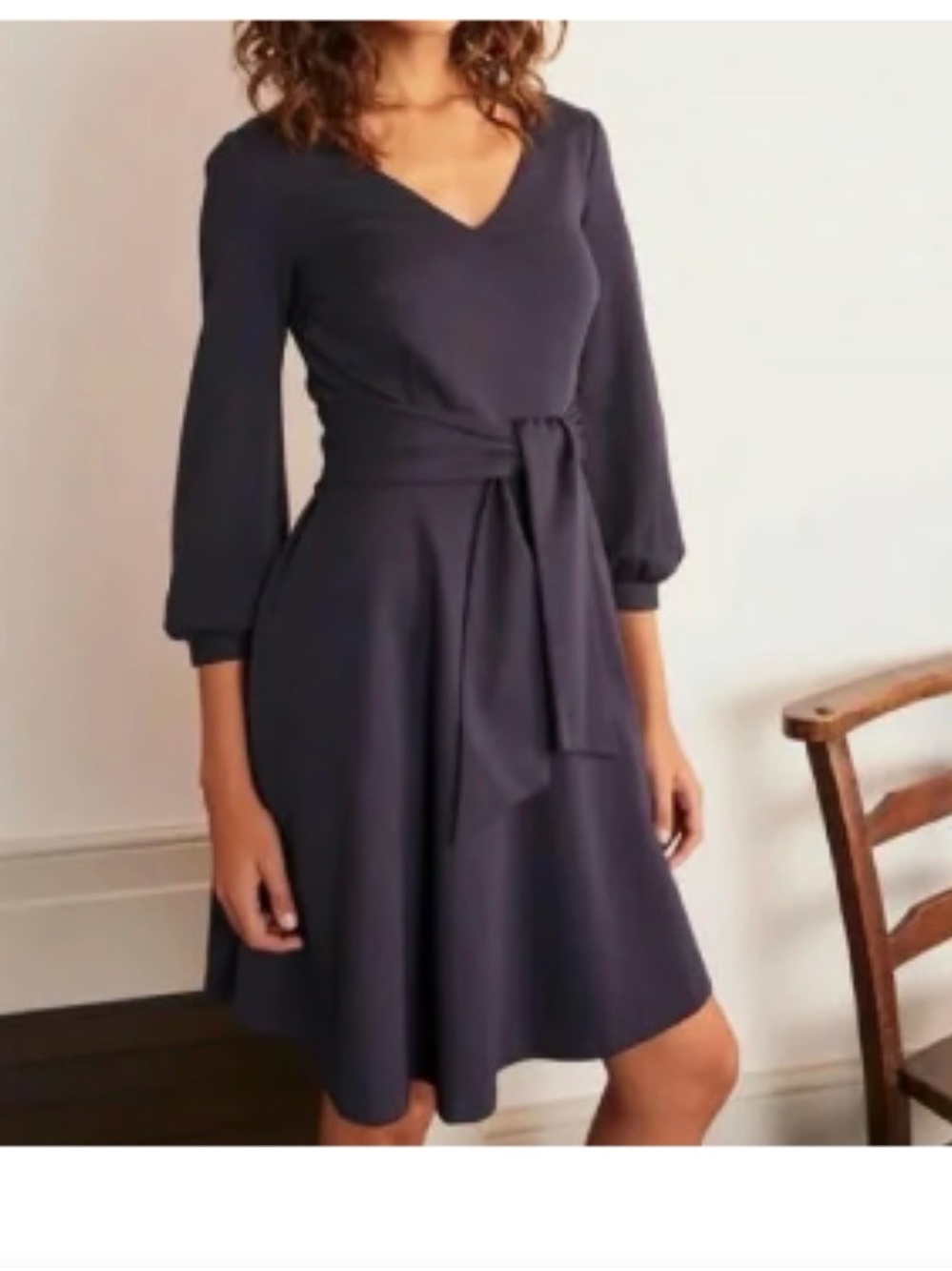 BODEN Benedicta Ponte Dress Size 12L Navy Blue Belted Jersey